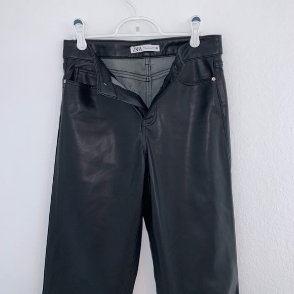 Zara Black Faux Leather Straight Leg Trouser - Picture 5 of 10